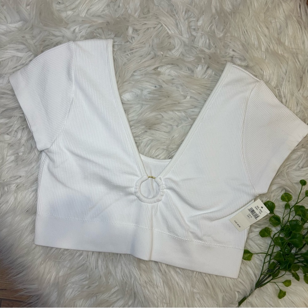 AERIE Ribbed Cropped Gold Ring Top